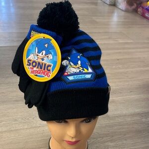 Blue and Black Kids Beanie and Gloves Set